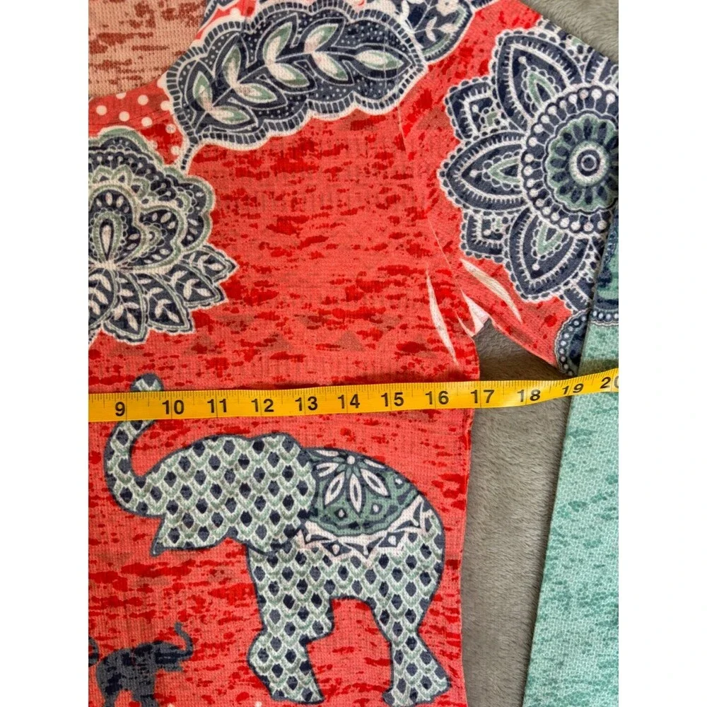 Whimsy Rose Elephant Print Baby Waffle Knit Top Womens M Long Sleeve Boho - Picture 4 of 7